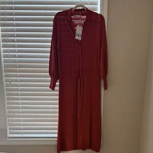 Zara Women's Long Sleeve Rust Dress